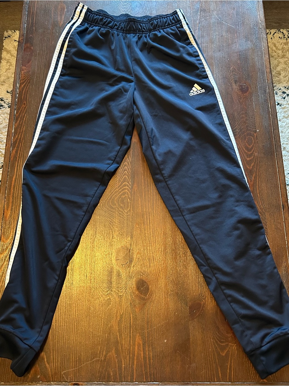 adidas Navy Joggers with White Side Stripes - Men’s Small